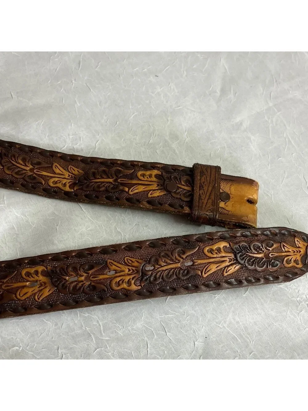Brown Hand Tooled Leather Men's Belt Size 34